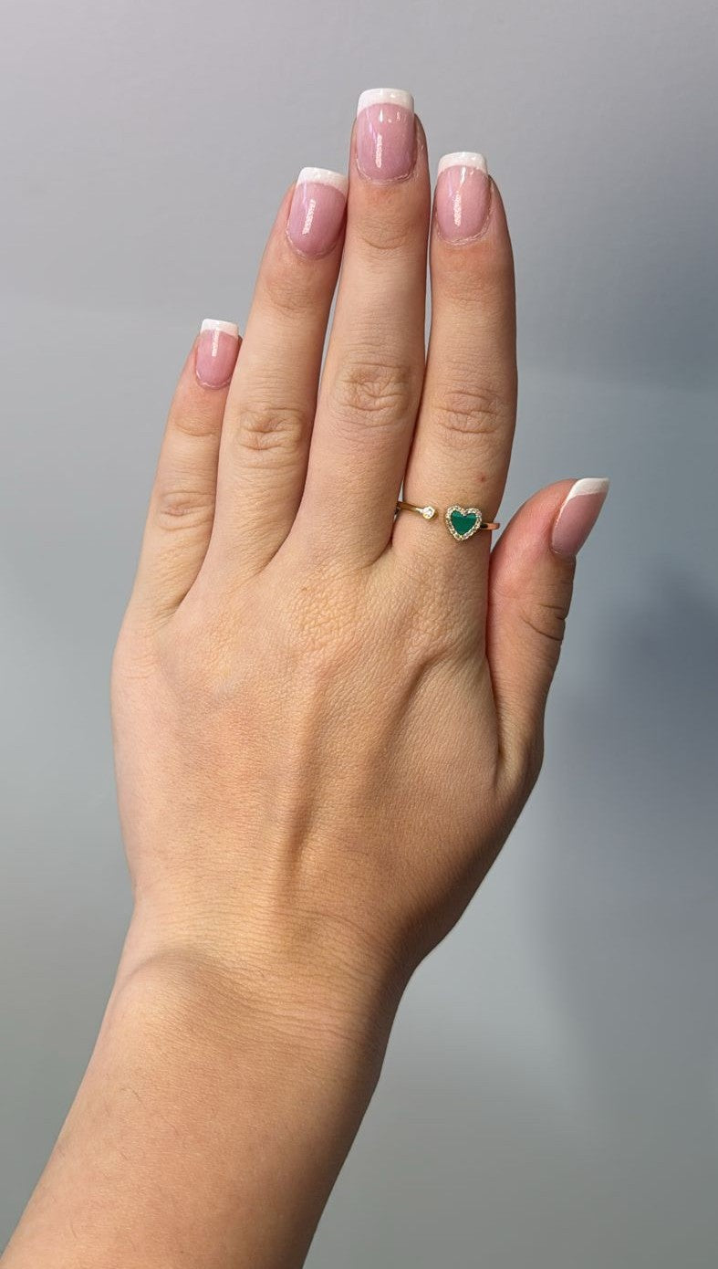 0.38 Carat Malachite and Diamond Heart Wrap Ring in 14K White, Yellow, or Rose Gold