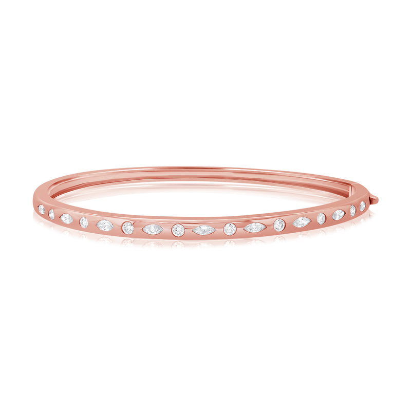 Marquise & Round Diamond Bezel Bangle Bracelet in 14K Gold | 0.84 Carat Diamonds