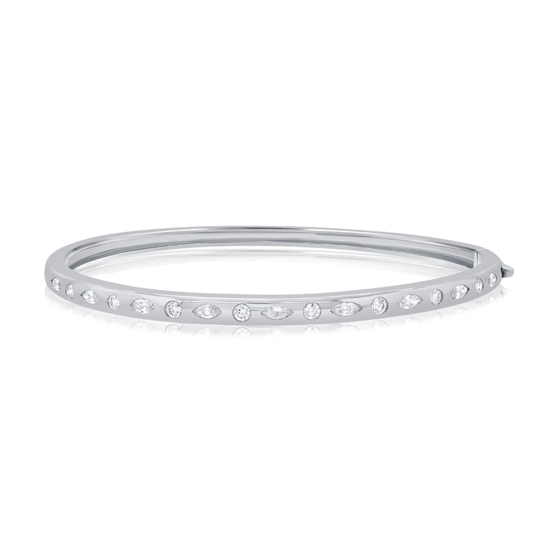 Marquise & Round Diamond Bezel Bangle Bracelet in 14K Gold | 0.84 Carat Diamonds