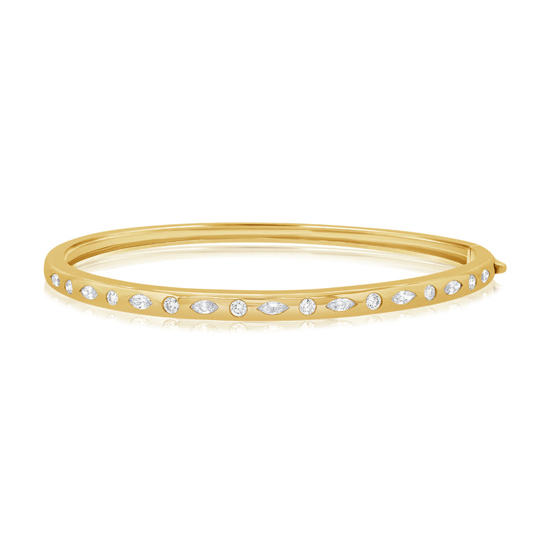 Marquise & Round Diamond Bezel Bangle Bracelet in 14K Gold | 0.84 Carat Diamonds