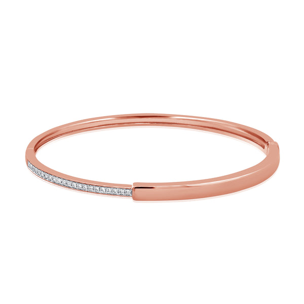 Elegant 0.20 Carat Diamond Half-Pavé Bangle Bracelet in 14K Gold
