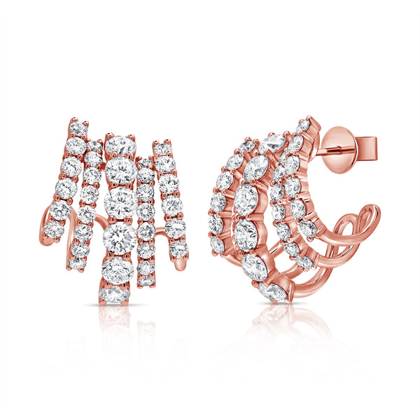 2.75 Carat Diamond Cage Huggie Earrings in 14K Gold