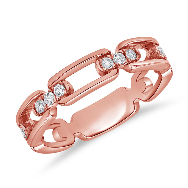 14K Gold Diamond Link Chain Ring – 0.21 Carat Pave Diamond Statement Band