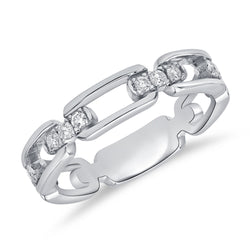 14K Gold Diamond Link Chain Ring – 0.21 Carat Pave Diamond Statement Band
