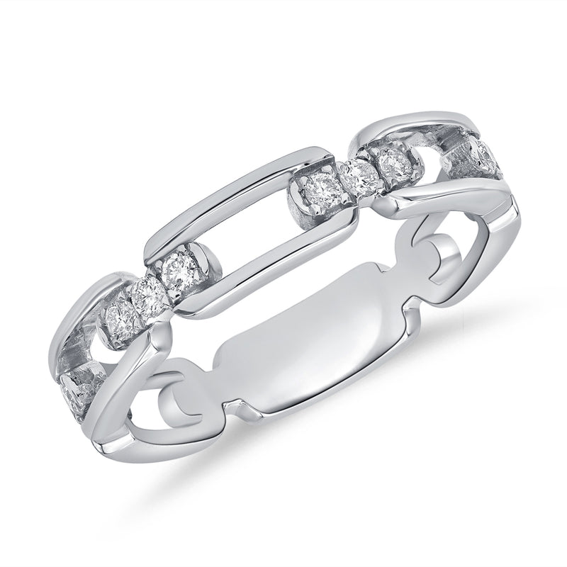 14K Gold Diamond Link Chain Ring – 0.21 Carat Pave Diamond Statement Band