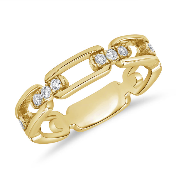 14K Gold Diamond Link Chain Ring – 0.21 Carat Pave Diamond Statement Band