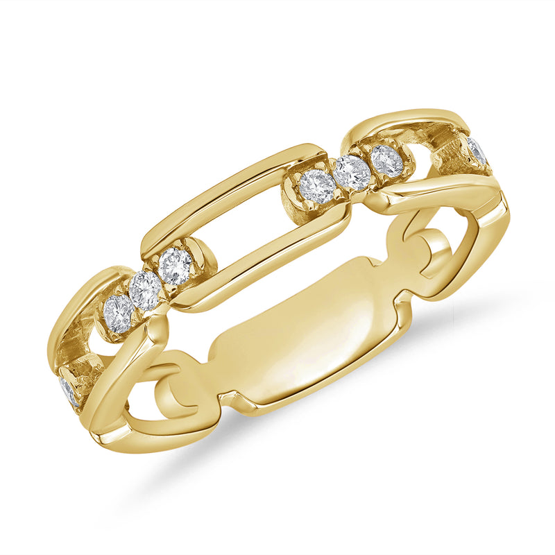 14K Gold Diamond Link Chain Ring – 0.21 Carat Pave Diamond Statement Band