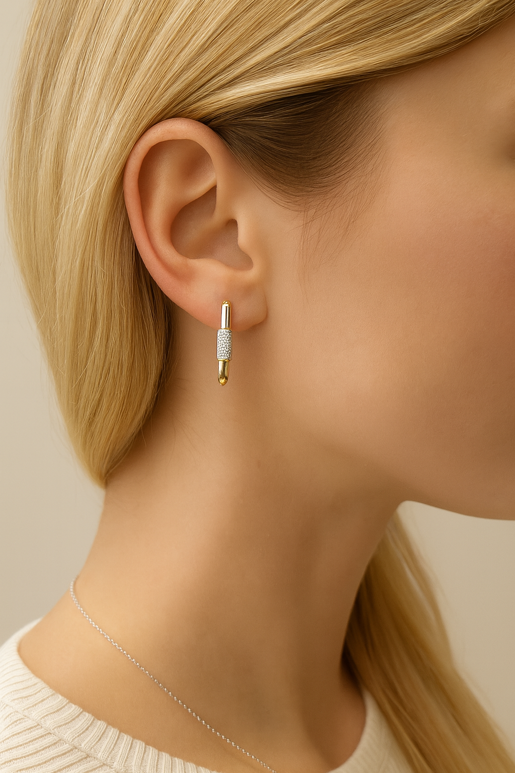 Elegant 14K Gold Diamond Link Earrings-0.17 Carat