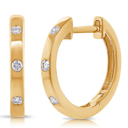 14K Gold Huggie Hoop Earrings with Bezel-Set Diamonds