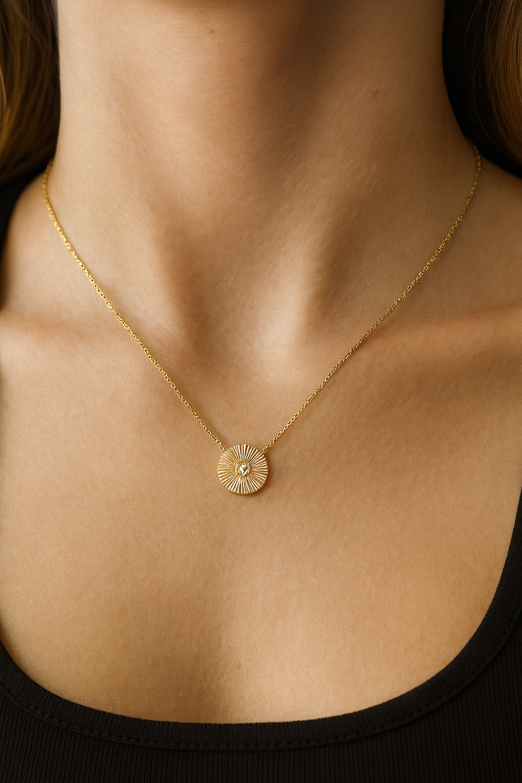 14K Gold Diamond Center Designer Necklace with 0.04ct Round Diamond