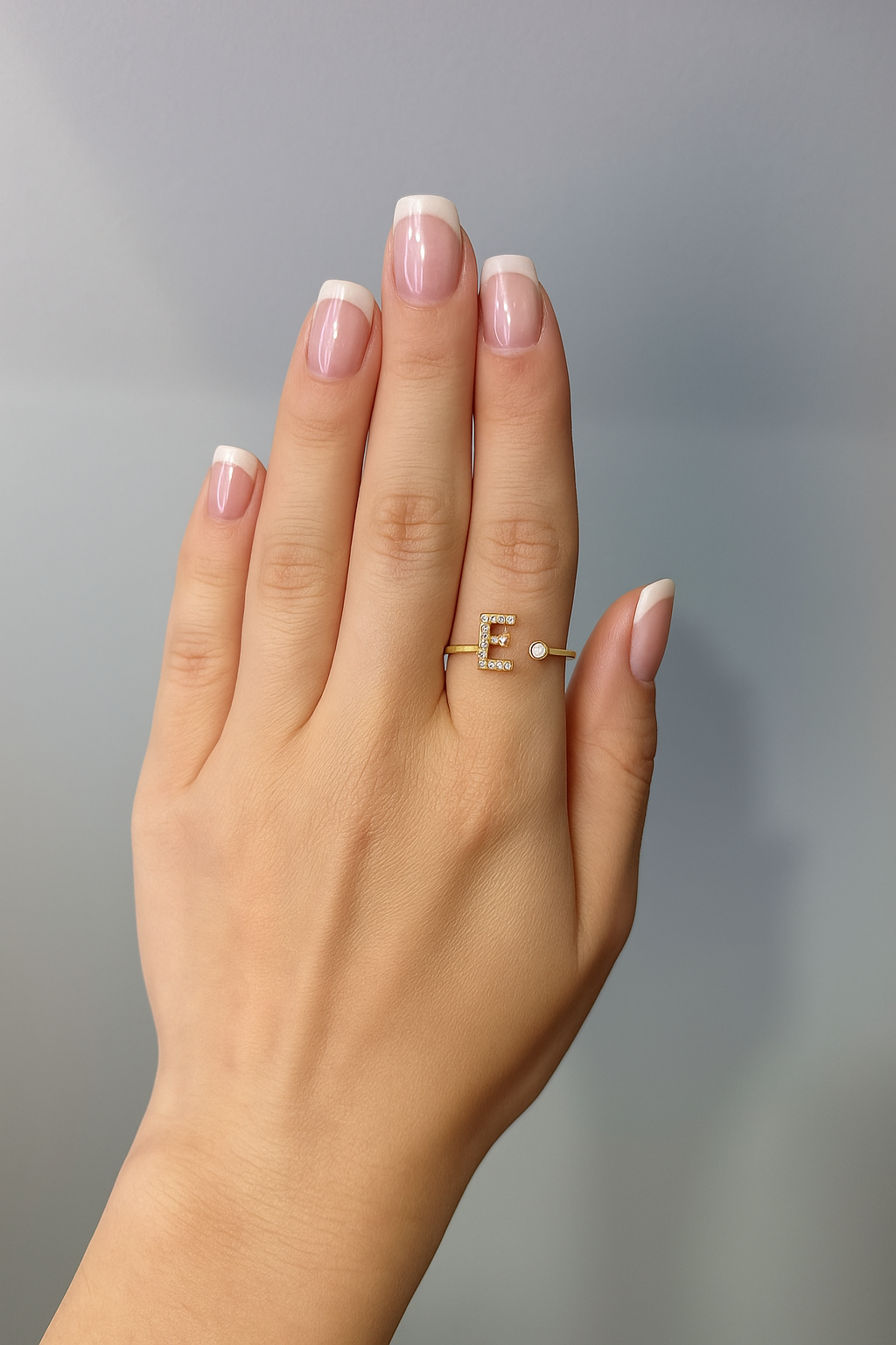 14K Gold Diamond Initial Ring “E” • 0.06ct Open Wrap Letter Ring • Personalized Diamond Initial Jewelry