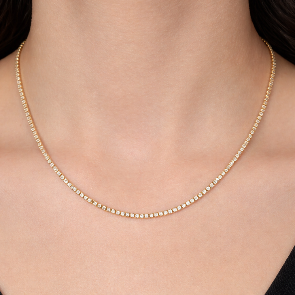 Four Prong Classic Diamond Tennis Necklace
