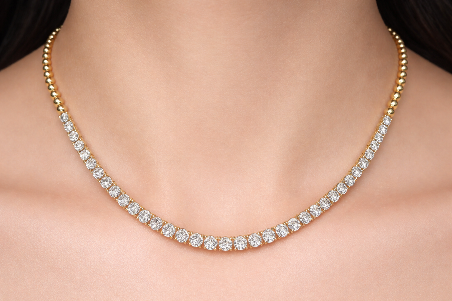 Lab Grown Diamond Half Eternity Tennis Necklace in 14K Gold | 6–8 Carats |