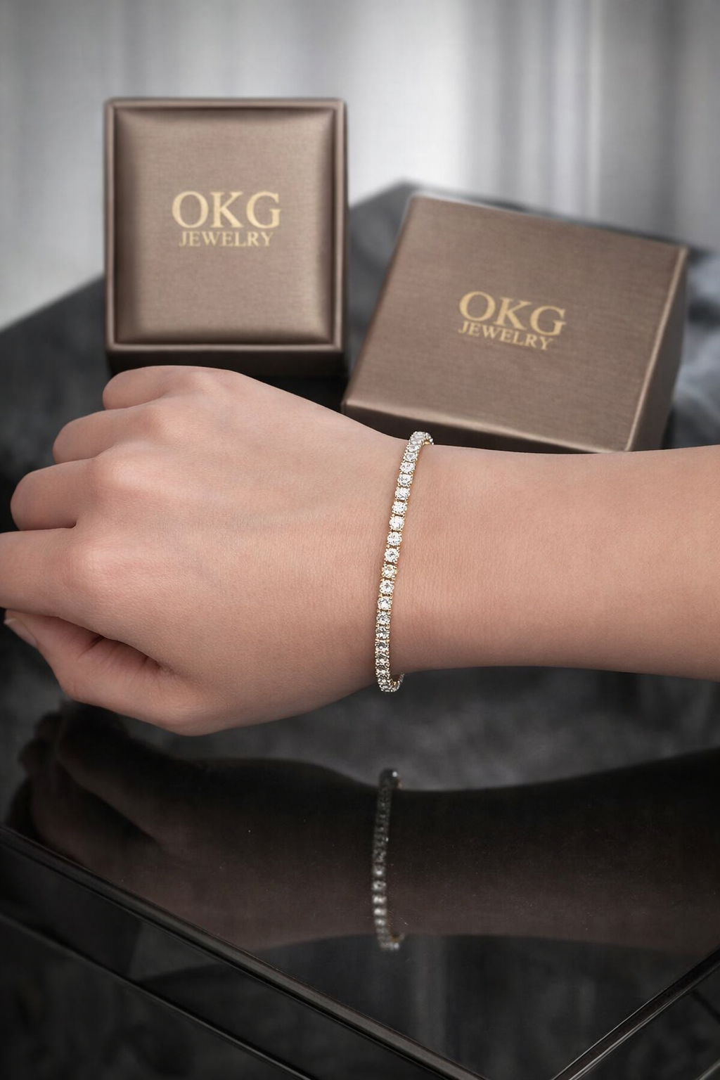 Lab Grown Diamond Tennis Bracelet 4.31 CTW Round Cut in 14K Yellow Gold | OKG Jewelry