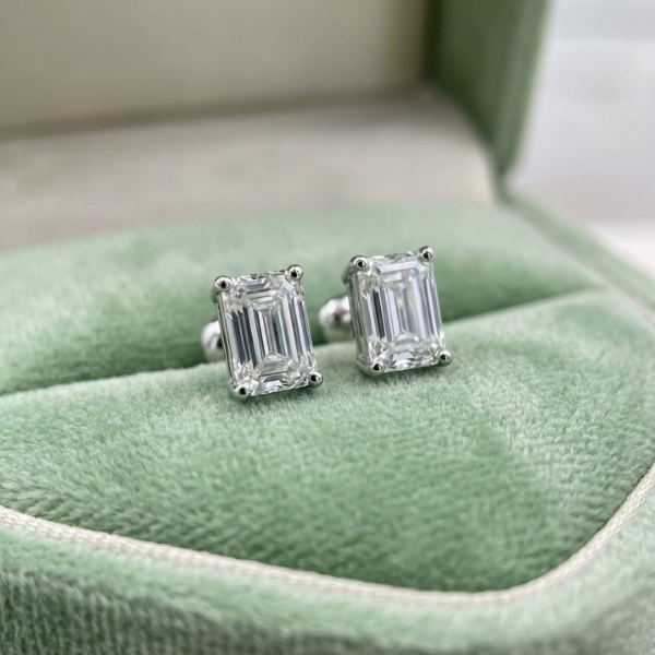 Emerald Cut Diamond Stud Earrings