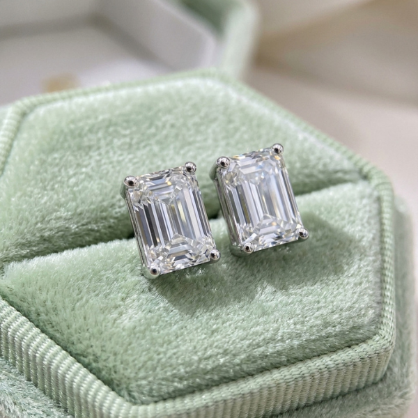 Emerald Cut Diamond Stud Earrings