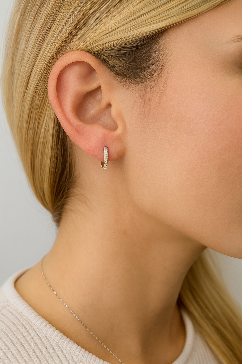 14K Gold Diamond Pave Huggie Earrings