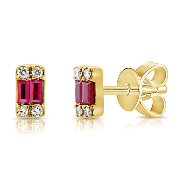 Ruby & Diamond Studs made in 14K Gold