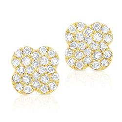 Diamond Pave Clover Stud Earrings in 14K Gold