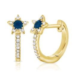 Sapphire & Diamond Star Huggie Earrings