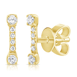 Elegant Diamond Bar Stud Earrings in 14K Gold