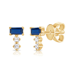 Sapphire & Diamond Stud made in 14K Gold