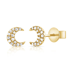 Diamond Moon Stud Earrings made in 14K Gold