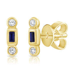 Sapphire and Diamond Bar Stud Earrings in 14K Gold