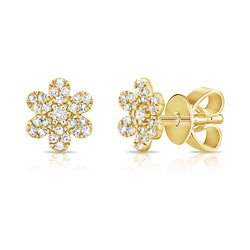 Diamond Flower Stud Earrings in 14K Gold