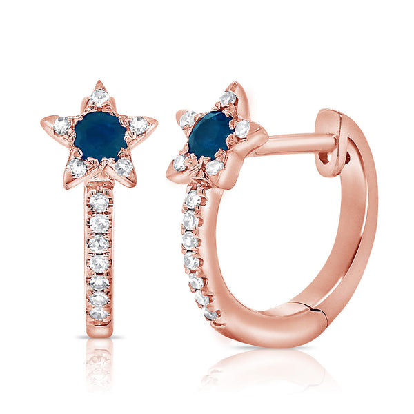 Sapphire & Diamond Star Huggie Earrings