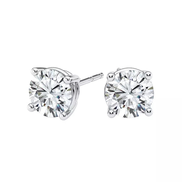 1.00 Carat VVS F Color Lab Grown Diamond Stud Earrings in 14K White Gold – Pushback Secure Setting