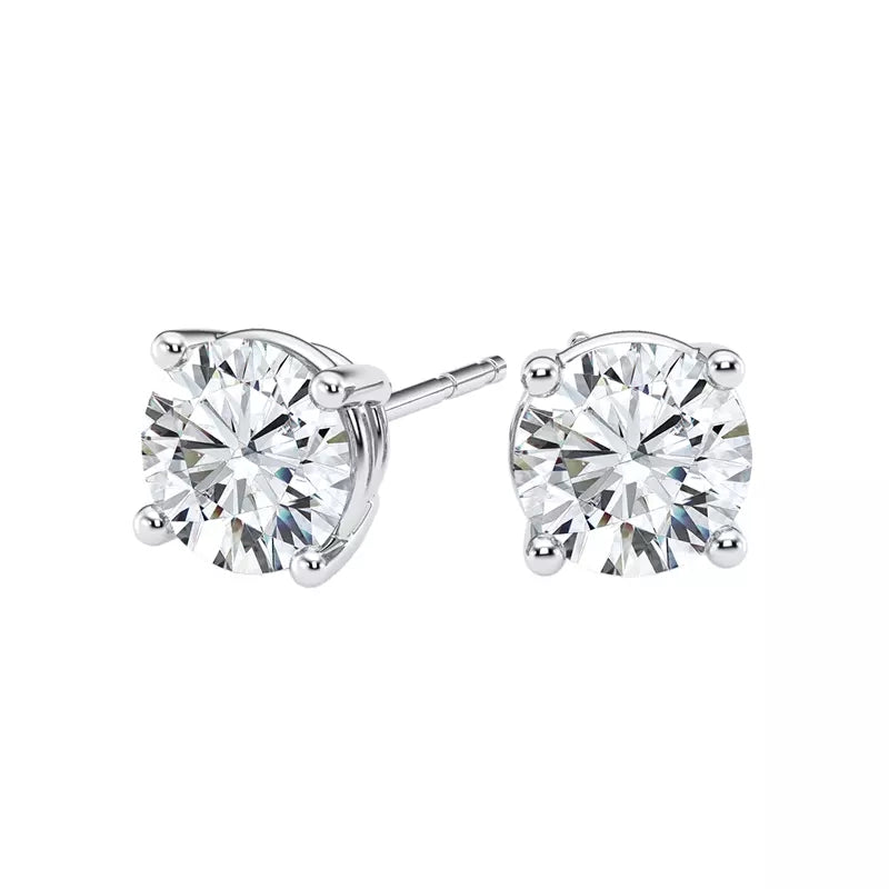 1.00 Carat VVS F Color Lab Grown Diamond Stud Earrings in 14K White Gold – Pushback Secure Setting