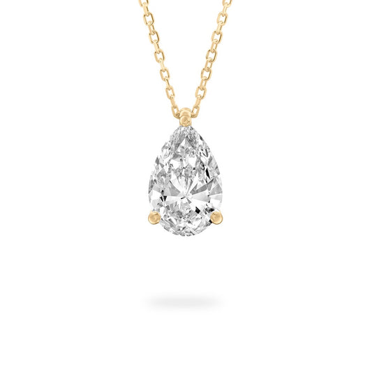 Elegant 3.02 Carat Pear-Shaped Lab Grown Diamond Pendant Necklace in 14K Yellow Gold