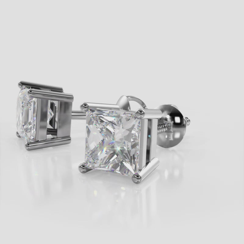 Load video: Princess Cut Diamond Stud Earrings
