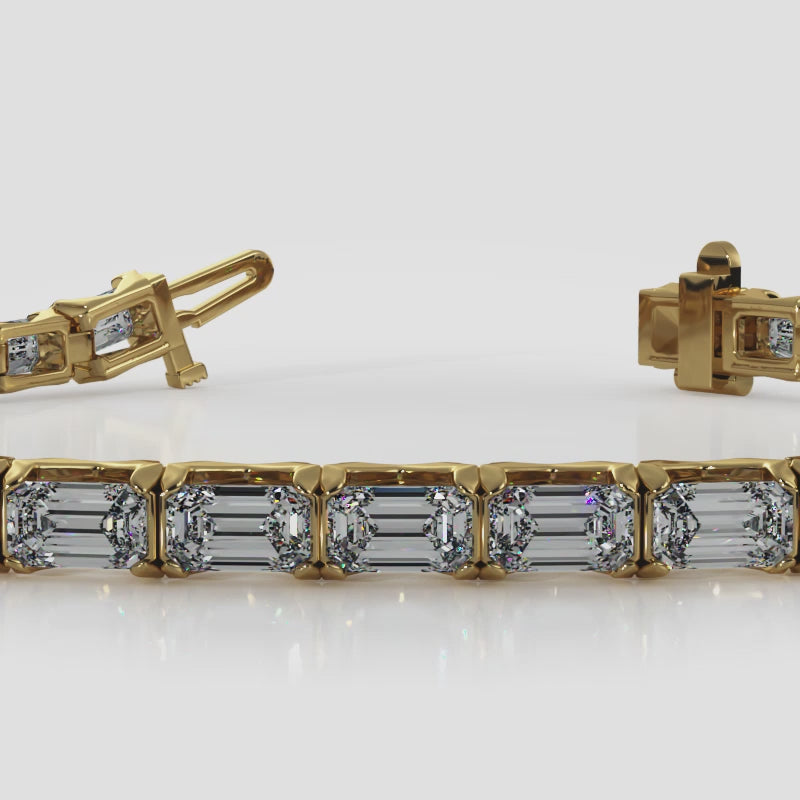 Load video: Emerald Cut Lab-Grown Diamond Tennis Bracelet in 14K or 18K Gold