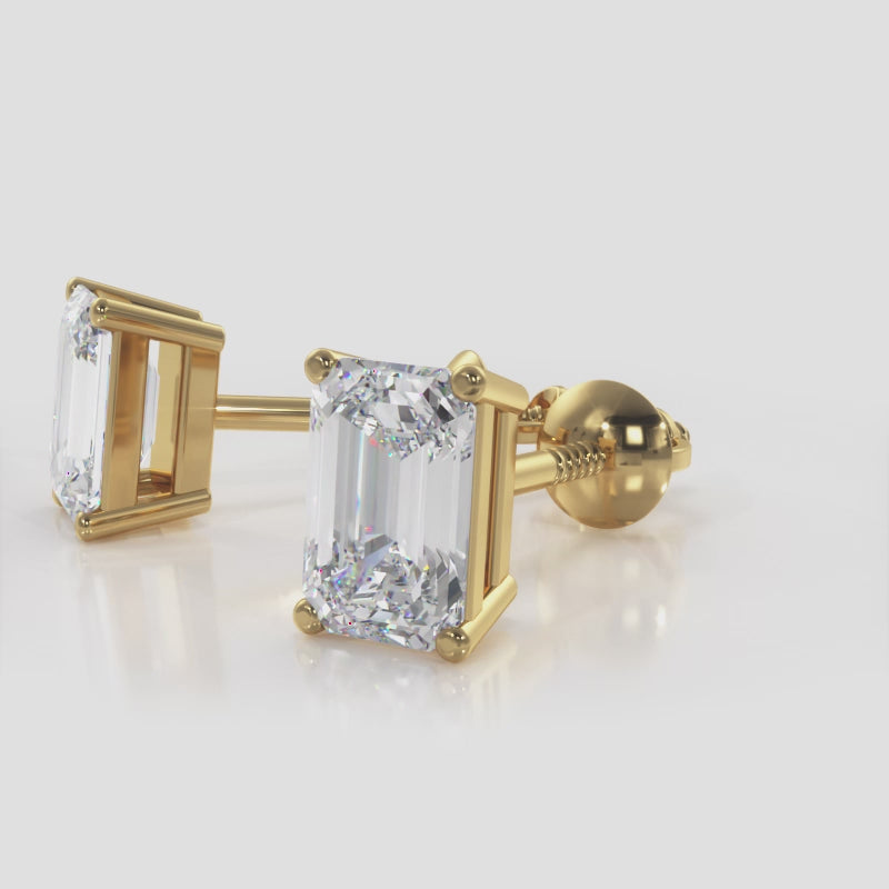 Load video: Emerald Cut Diamond Stud Earrings