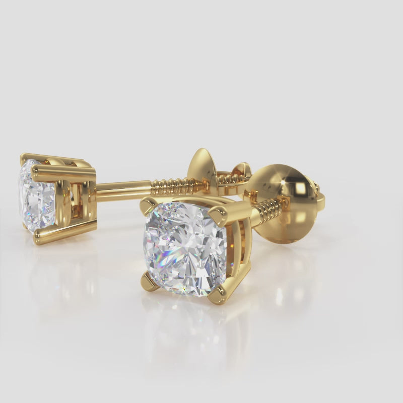 Load video: Cushion Cut Diamond Stud Earrings