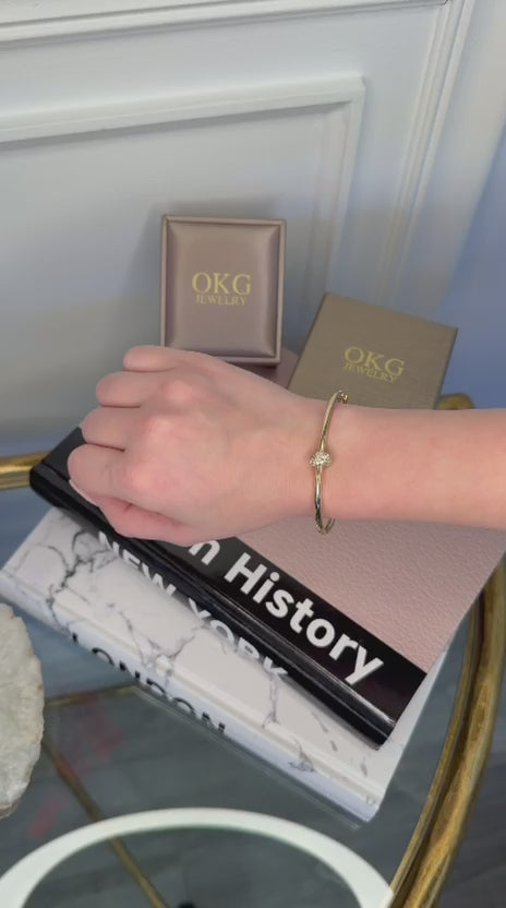 Diamond Knot Bangle Bracelet 1.35 CTW in 14K Yellow Gold | OKG Jewelry