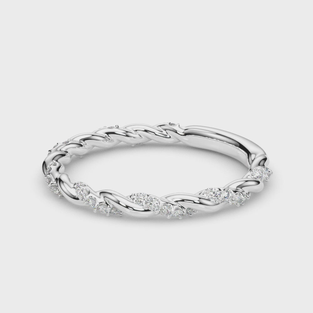 Load video: Twisting Round Diamond Wedding Band in 14K Gold, 18K Gold, or Platinum – 0.50 CTW