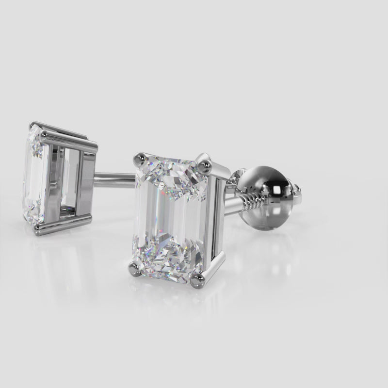 Load video: Emerald Cut Diamond Stud Earrings