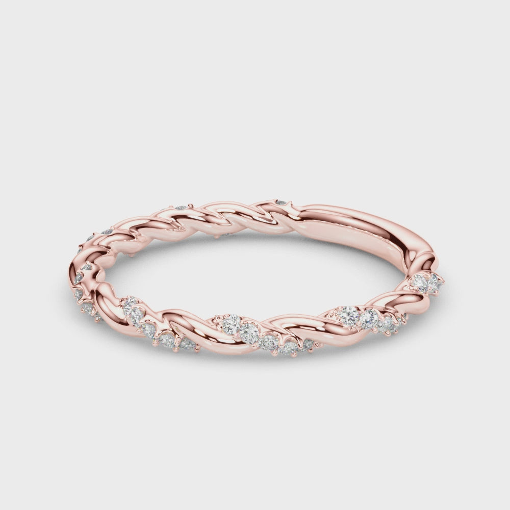 Load video: Twisting Round Diamond Wedding Band in 14K Gold, 18K Gold, or Platinum – 0.50 CTW
