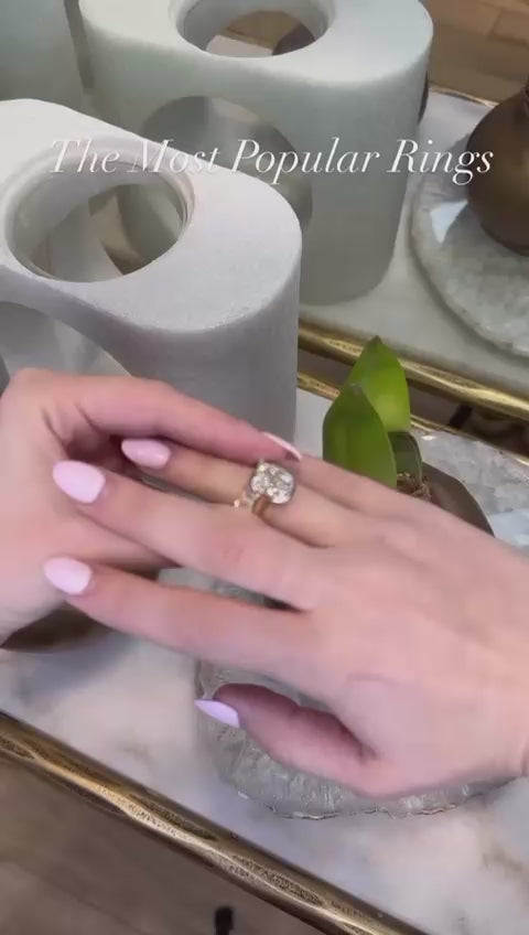 Load video: Cushion Cut Lab Grown Diamond Engagement Ring in 14K White or Yellow Gold | 4.00 CT D-VVS2