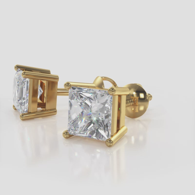 Load video: Princess Cut Diamond Stud Earrings