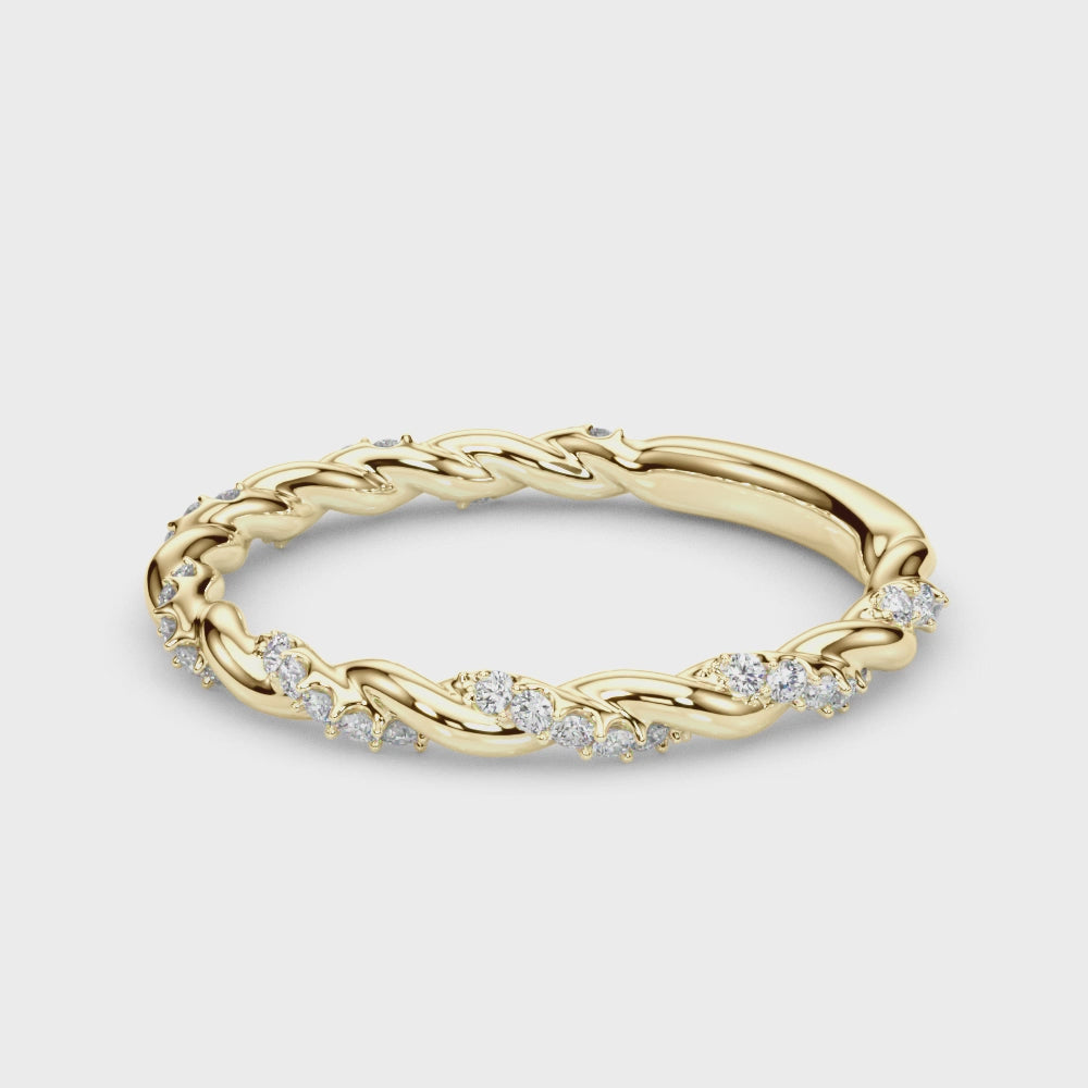 Load video: Twisting Round Diamond Wedding Band in 14K Gold, 18K Gold, or Platinum – 0.50 CTW