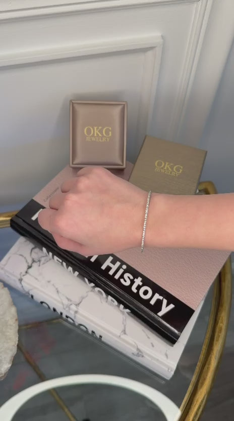 1.00 CT Diamond Bangle Bracelet in 14K White Gold | Elegant Slim Diamond Bangle | OKG Jewelry