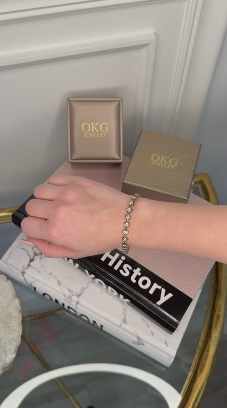 Load video: Lab Grown Black Rhodium Diamond Tennis Bracelet 7.50 CTW E–F VS in 14K White Gold | OKG Jewelry