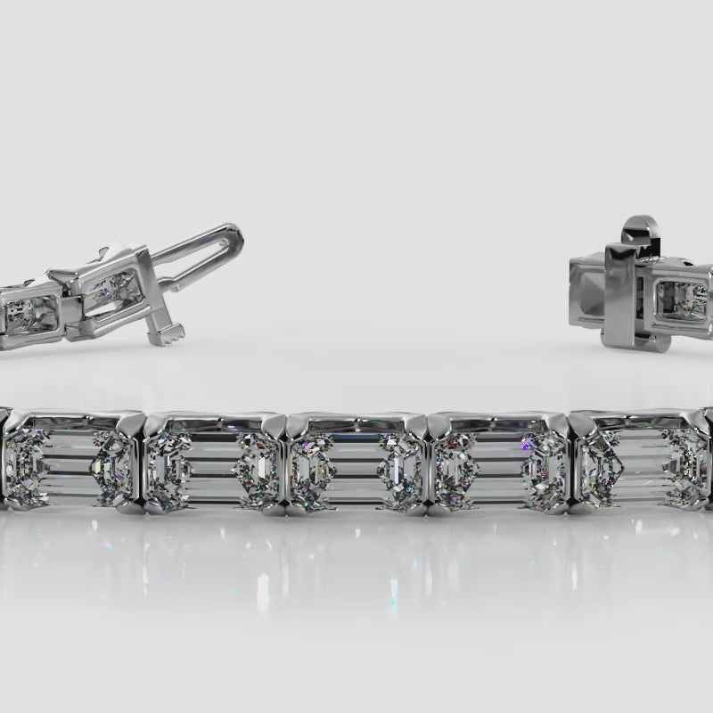 Load video: Emerald Cut Lab-Grown Diamond Tennis Bracelet in 14K or 18K Gold
