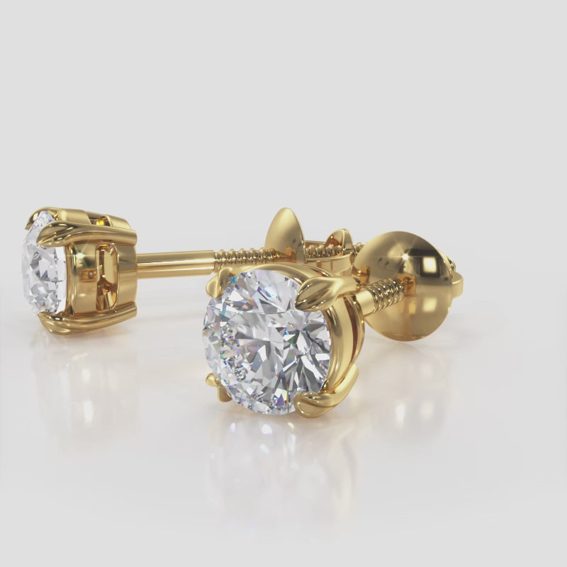 Load video: Round Cut Diamond Stud Earrings