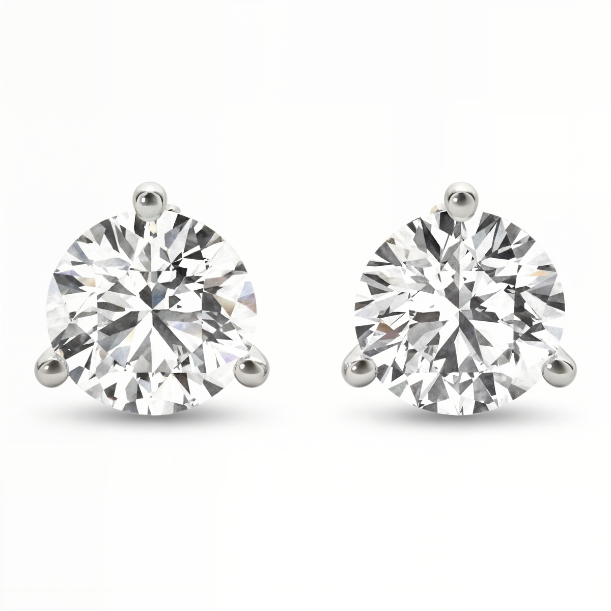 Three Prong Round Cut Diamond Stud Earrings