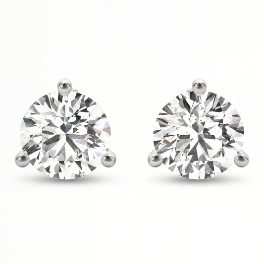 Three Prong Round Cut Diamond Stud Earrings